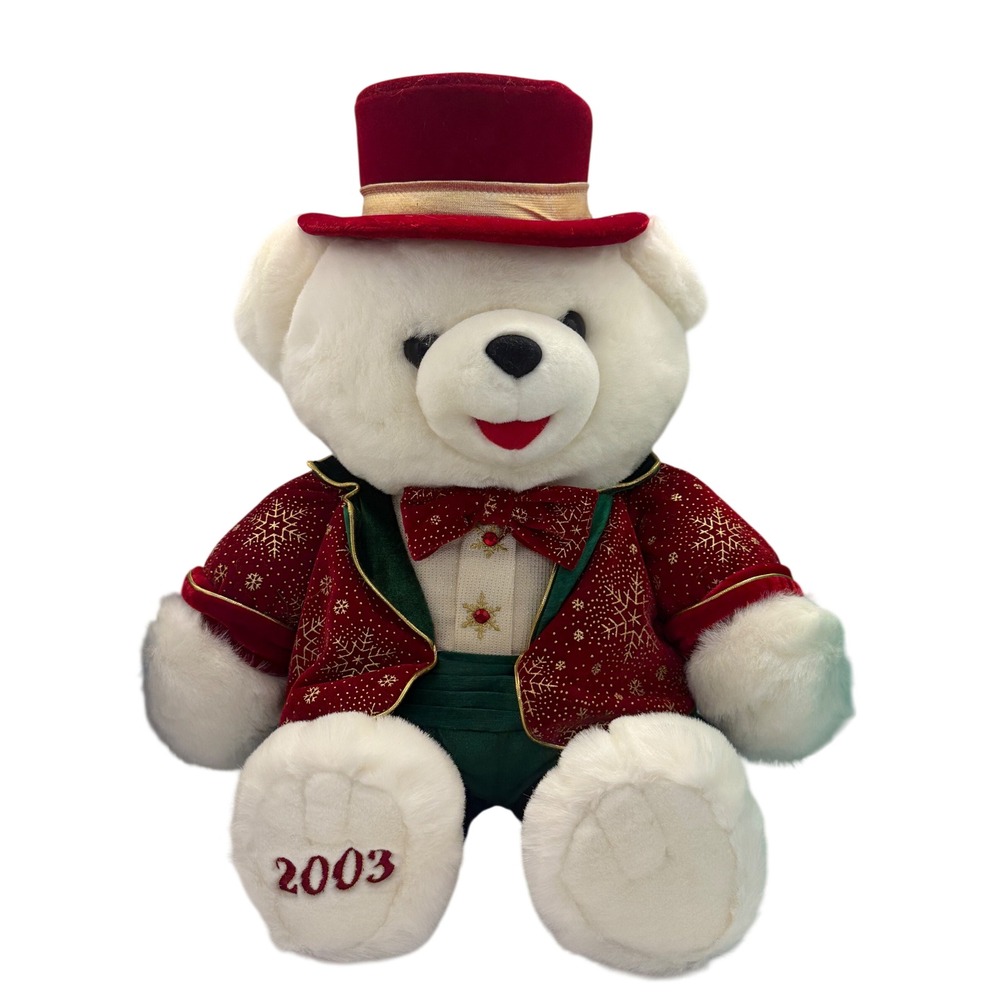 Snowflake Teddy 2003 Christmas Plush Bear Red Velvet Top Hat Jacket White Y2K